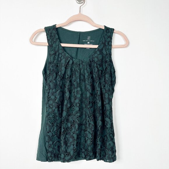 2/$30 New York and Co. Lace Tank Top Hunter Green XS #A0348 TRB2 - Picture 3 of 6